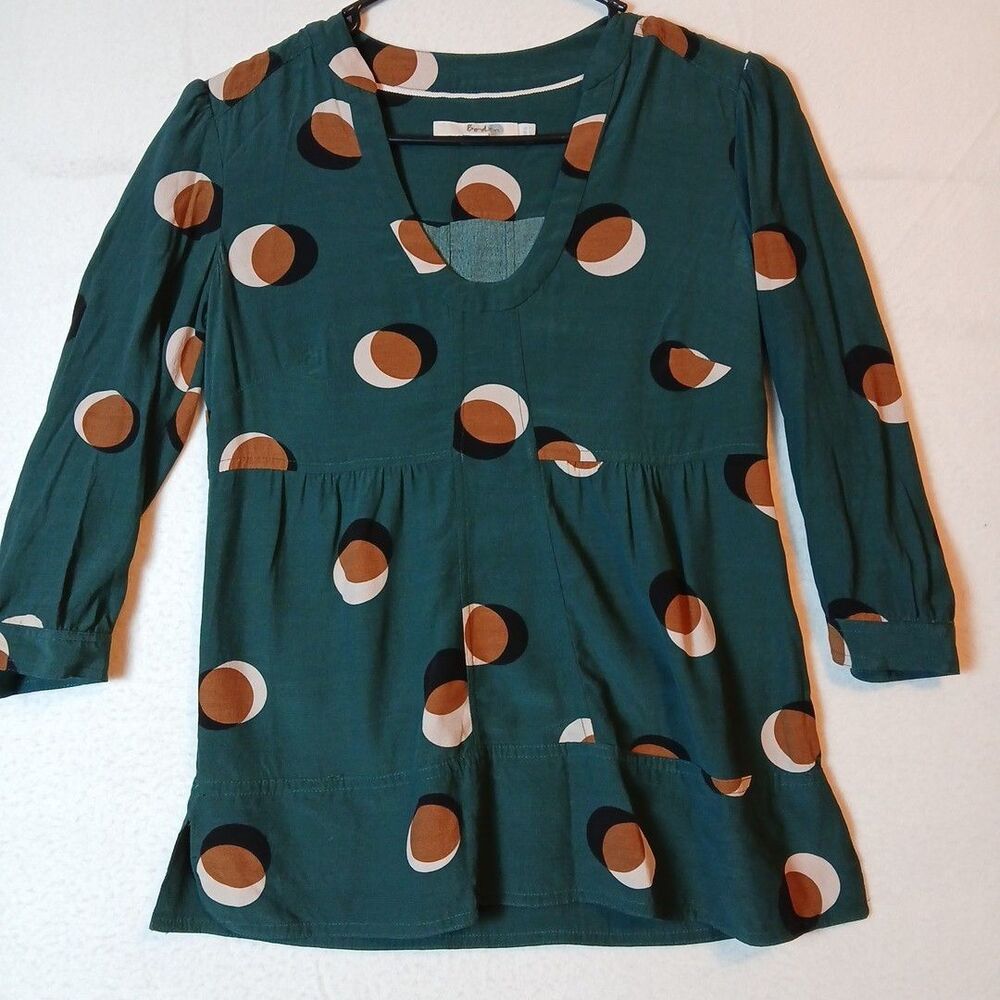Women's Boden 100% viscose 3/4" sleeve blouse polka dot US 2